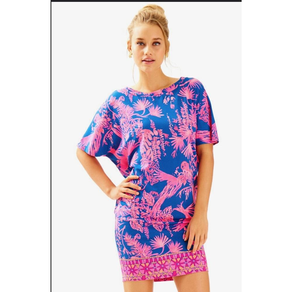 Lilly Pulitzer Lowe Indigo Night Caw Print Dolman Sleeve Jersey Knit Dress✨️S - Picture 3 of 12